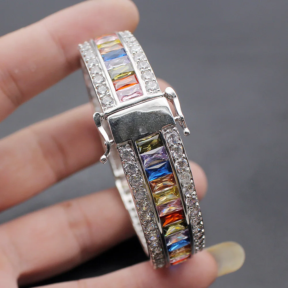 Shiny XMAS GIFT Fashion Rainbow Zircon 925 Sterling Silver Color Cuff Bangle 6''/7'' Hermosa Women Party Jewelry
Shiny XMAS GIFT Fashion Rainbow Zircon 925 Sterling Silver Color Cuff Bangle 6''/7'' Hermosa Women Party Jewelry
