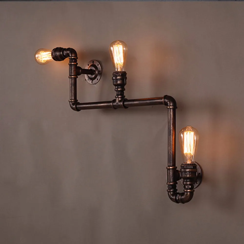 

Винтажный Настенный светильник E27 в стиле лофт, лампа Эдисона с 3 лампами в стиле индастриал, для водопроводной трубы, домашнее освещение для...