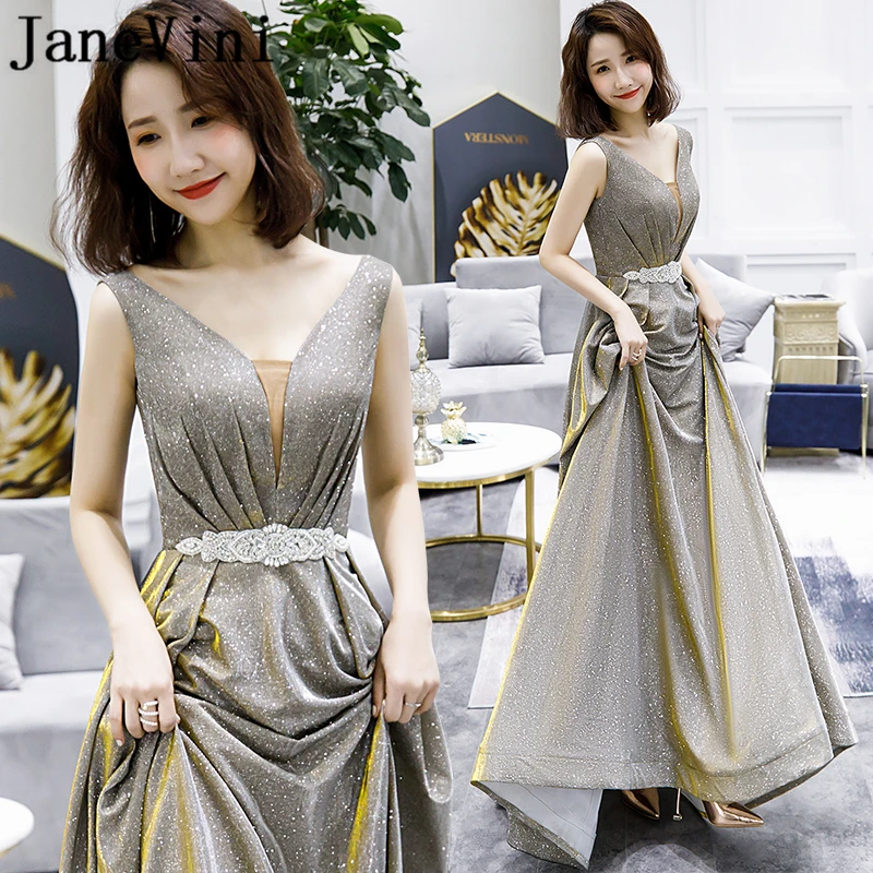 JaneVini 2019 Sparkling Sequined Long Evening Dresses Sexy Deep V Neck Beaded A Line Sweep Train Backless Shiny Dress Jurk Lang 
JaneVini 2019 Sparkling Sequined Long Evening Dresses Sexy Deep V Neck Beaded A Line Sweep Train Backless Shiny Dress Jurk Lang