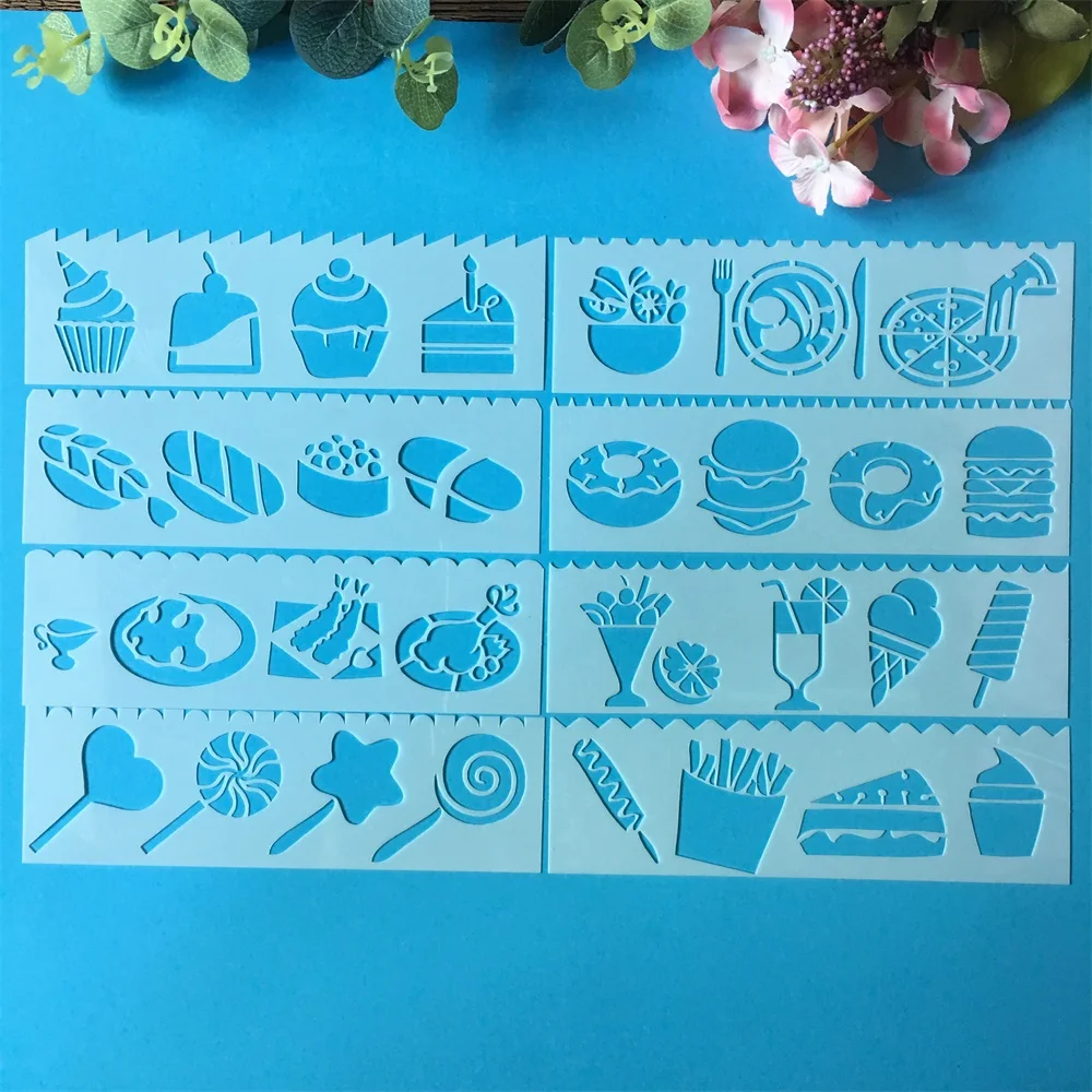 8Pcs/Pack 18.5*5.5cm Food Cake DIY Layering Stencils Painting Scrapbook Coloring Embossing Album Decorative Template
8Pcs/Pack 18.5*5.5cm Food Cake DIY Layering Stencils Painting Scrapbook Coloring Embossing Album Decorative Template