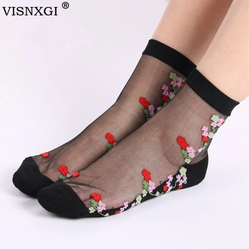 VISNXGI 1 Pair Beautiful Women Lace Ankle Socks Crystal Glass Silk Elastic Short Fishnet Transparent Roses Flower Mesh Socks
VISNXGI 1 Pair Beautiful Women Lace Ankle Socks Crystal Glass Silk Elastic Short Fishnet Transparent Roses Flower Mesh Socks
