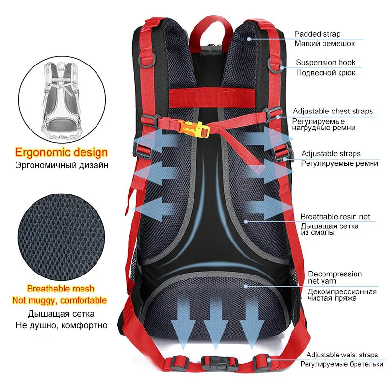 New 50L Climbing Hiking Backpack Waterproof Nylon Big Outdoor Backpack Travel Men Women Foldable Backpack Sport Camping Bags