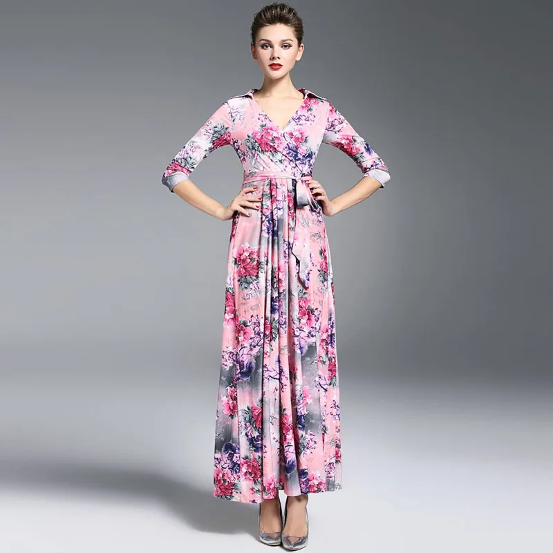 Фото Женское длинное платье с запахом дизайнерское подиумное винтажное макси рукавом