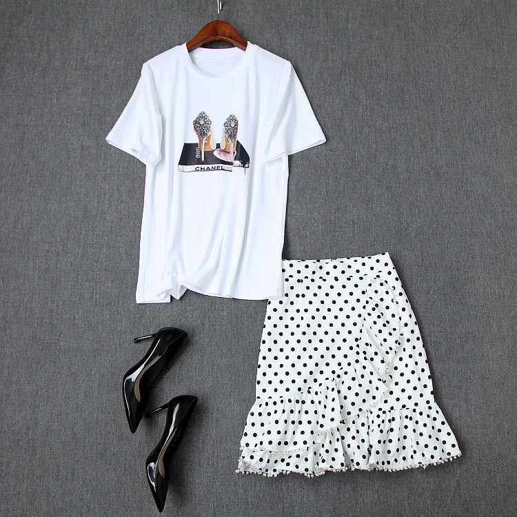 Summer Fashion Plus Size Printed O Neck Short Sleeves Shirt Crop Top And Polka Dot Ruffles Nail Beads Skirt 2 Pieces Set Women
Summer Fashion Plus Size Printed O Neck Short Sleeves Shirt Crop Top And Polka Dot Ruffles Nail Beads Skirt 2 Pieces Set Women