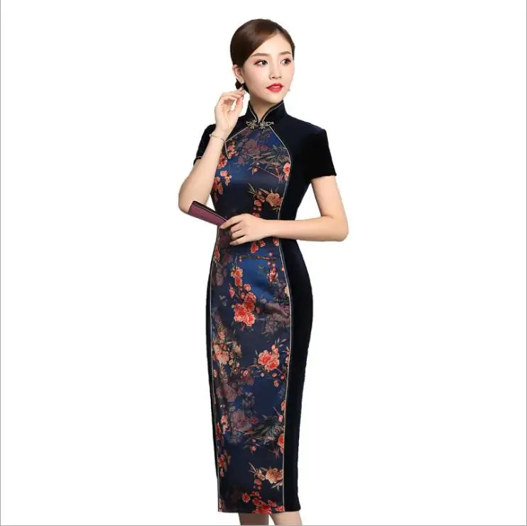 Spring Autumn Short sleeve Qipao Traditional stitching velvet fashion daily floral dress Chinese vintage Style Long cheongsam
Spring Autumn Short sleeve Qipao Traditional stitching velvet fashion daily floral dress Chinese vintage Style Long cheongsam