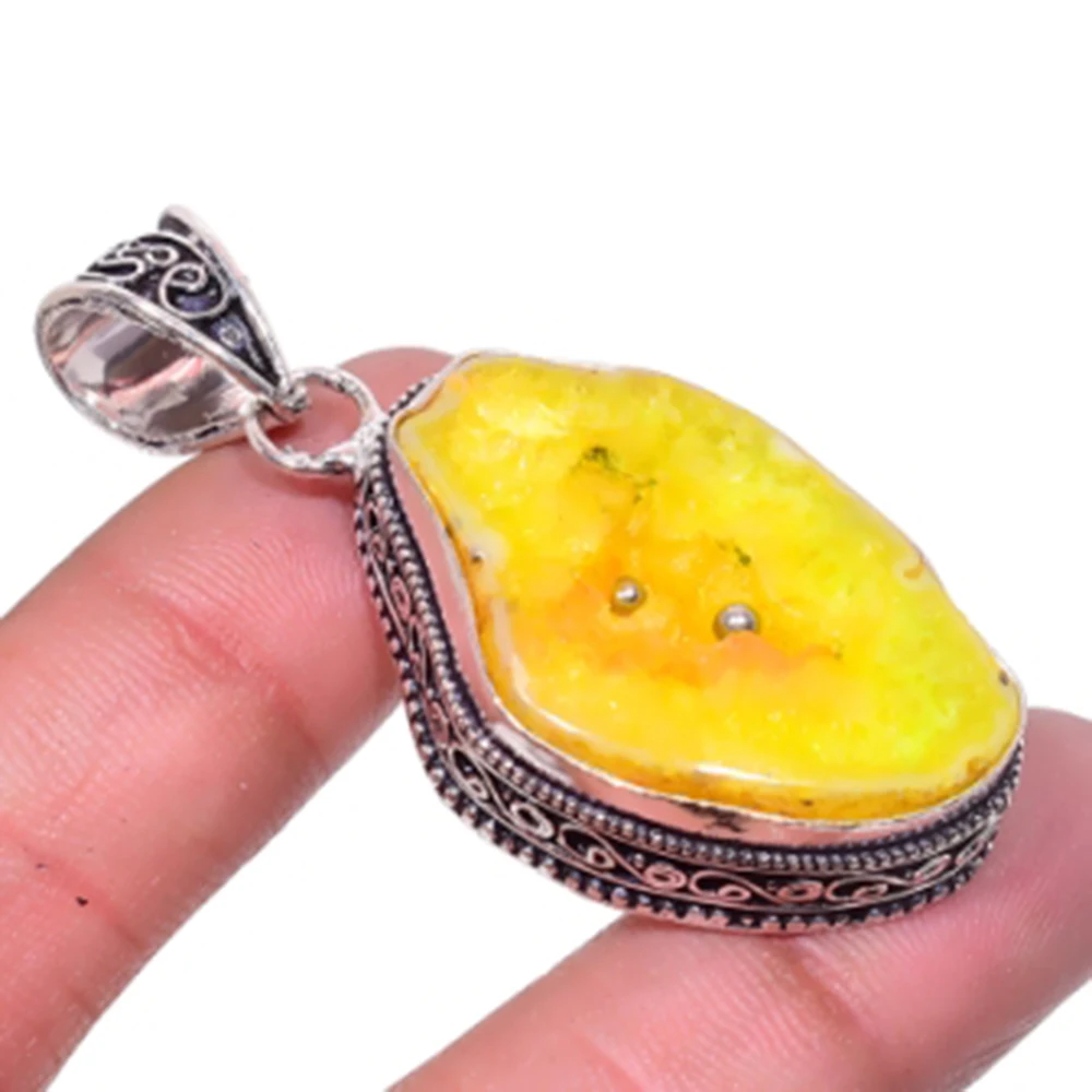 Solar Quarts Druzy Pendant Silver Overlay over Copper , 51 mm, P6676