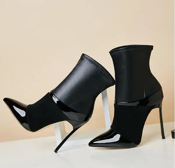 2019 Fashion Black Patent Leather Patchwork Ladies Blade Heel Ankle Boots Stretch Leather Slip On Women Sexy Boots Party Boots
2019 Fashion Black Patent Leather Patchwork Ladies Blade Heel Ankle Boots Stretch Leather Slip On Women Sexy Boots Party Boots