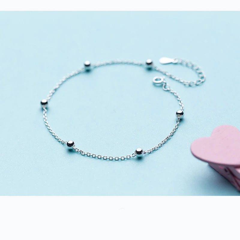 Pretty Cute Polish Bead Link Chain 925 Sterling Silver Ankle Bracelets For Women Foot Anklet Sterling-silver-jewelry | Украшения и
