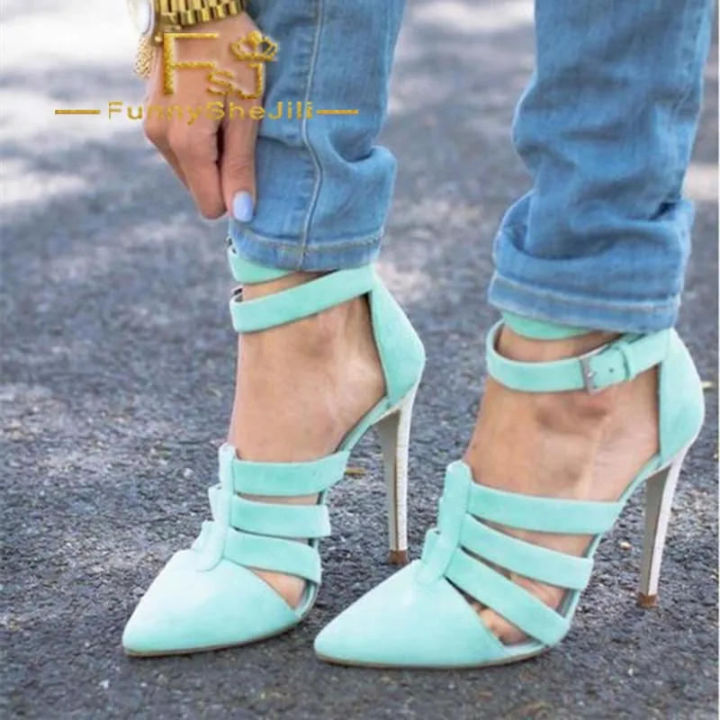 Cyan Ankle Strap Heels Pointy Toe Stiletto Heels Buckles Suede Pumps Attractive Incomparable Generous Noble Fashion FSJ Elegant
Cyan Ankle Strap Heels Pointy Toe Stiletto Heels Buckles Suede Pumps Attractive Incomparable Generous Noble Fashion FSJ Elegant