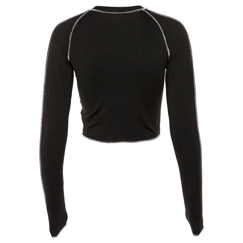 Harajuku vintage ins hot 90s style black long sleeve oneck women short crop tee tshirts YQ-854 | Женская одежда