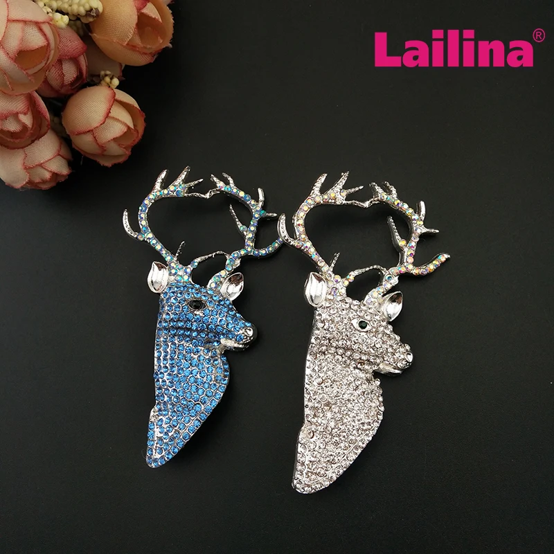 

60pcs/lot Multicolor Rhinestone Reindeer Deer Head Brooch Pins Crystal Christmas Brooches Women Jewelry Accessories