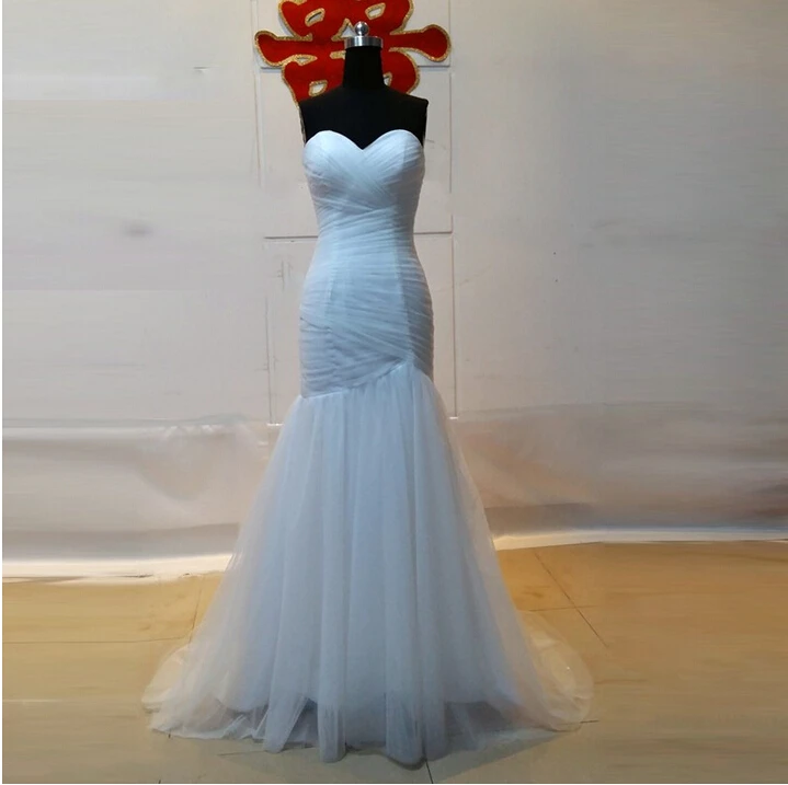 Fast Shipping Custom Made 2017 New Design Ruched Strapless Mermaid Tulle Wedding Dresses White Ivory Tulle Floor length Lace Up
Fast Shipping Custom Made 2017 New Design Ruched Strapless Mermaid Tulle Wedding Dresses White Ivory Tulle Floor length Lace Up