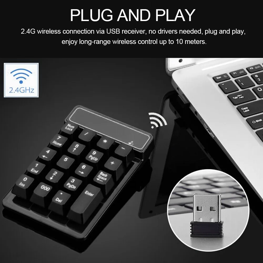 

2.4Ghz Wireless Numeric Keypad Mechanical Feel Number Pad Keyboard 19 Keys USB Receiver Water-proof for game Laptop