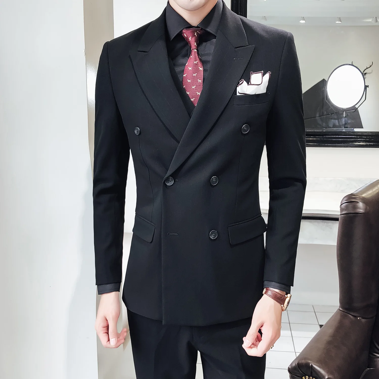 Costume Double Boutonnage Homme Men Striped Slim 3 Pieces Suits Business Causal Dress Male Formal Suit Sets
Costume Double Boutonnage Homme Men Striped Slim 3 Pieces Suits Business Causal Dress Male Formal Suit Sets