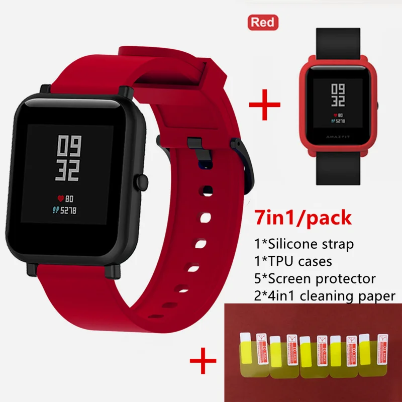 7в1 для Xiaomi Huami Amazfit Bip легкий и тонкий ТПУ ремешок наручных часов PC мягкий чехол