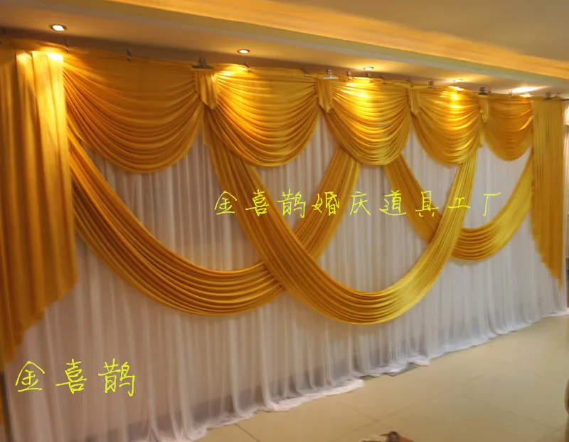 2015 Wedding Backdrops Curtain with luxurious Gold Swag Ice Silk Pleated Wedding Decorations 3m*6m
2015 Wedding Backdrops Curtain with luxurious Gold Swag Ice Silk Pleated Wedding Decorations 3m*6m