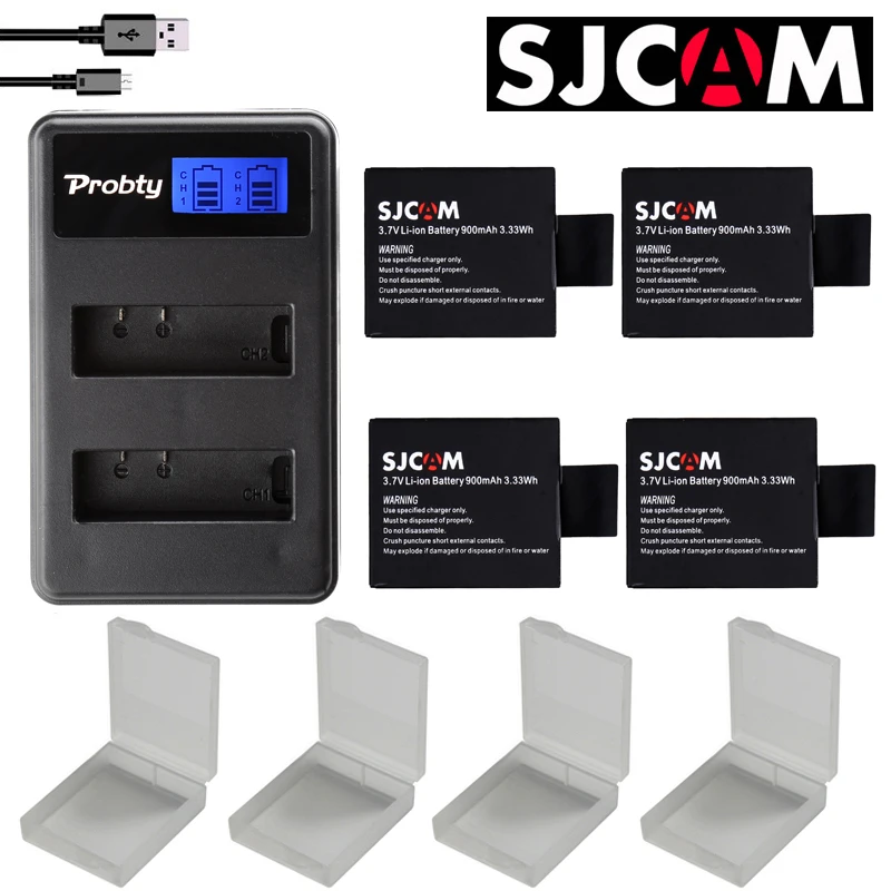 Аккумуляторная батарея SJCAM sj4000 с ЖК-дисплеем и двойным зарядным устройством 4 шт.