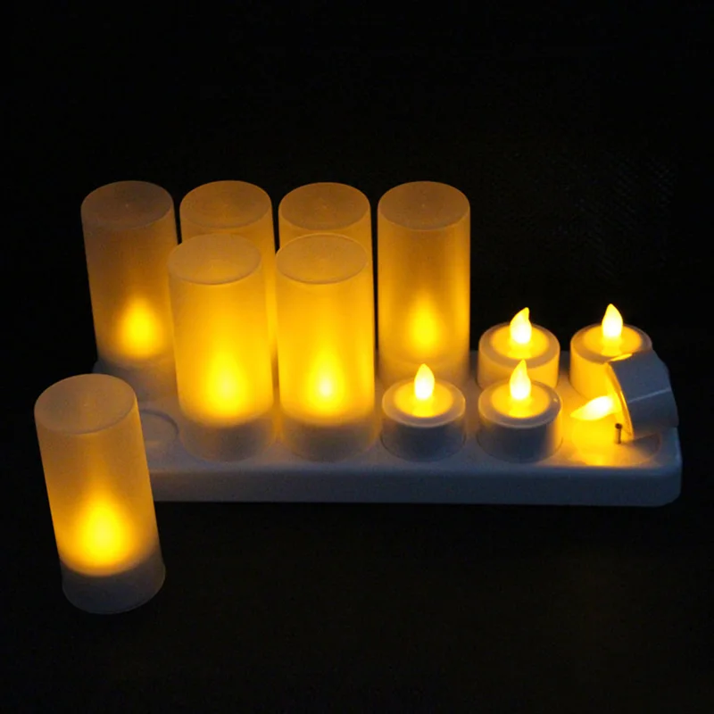 Hot 12Pcs Rechargeable LED Flameless Candle Light Long Lasting for Restaurants Home Party Decor FQ-ing