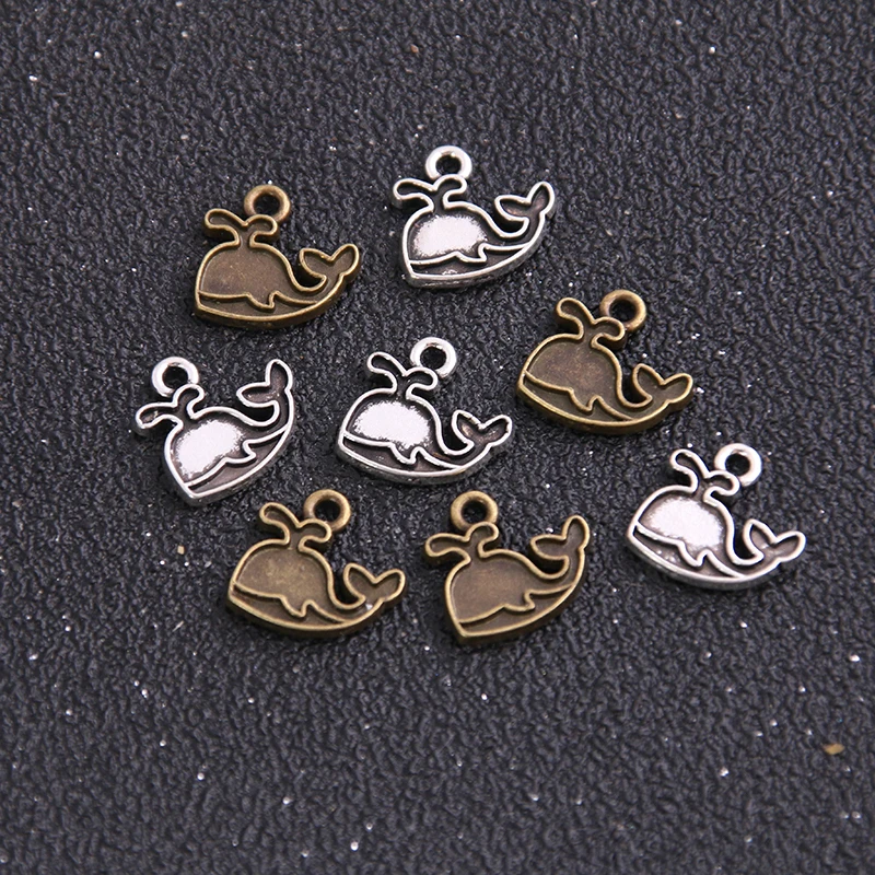 

30PCS 12*23mm New Product Two Color Whale Charms Animal Pendant Jewelry Metal Alloy Jewelry Marking