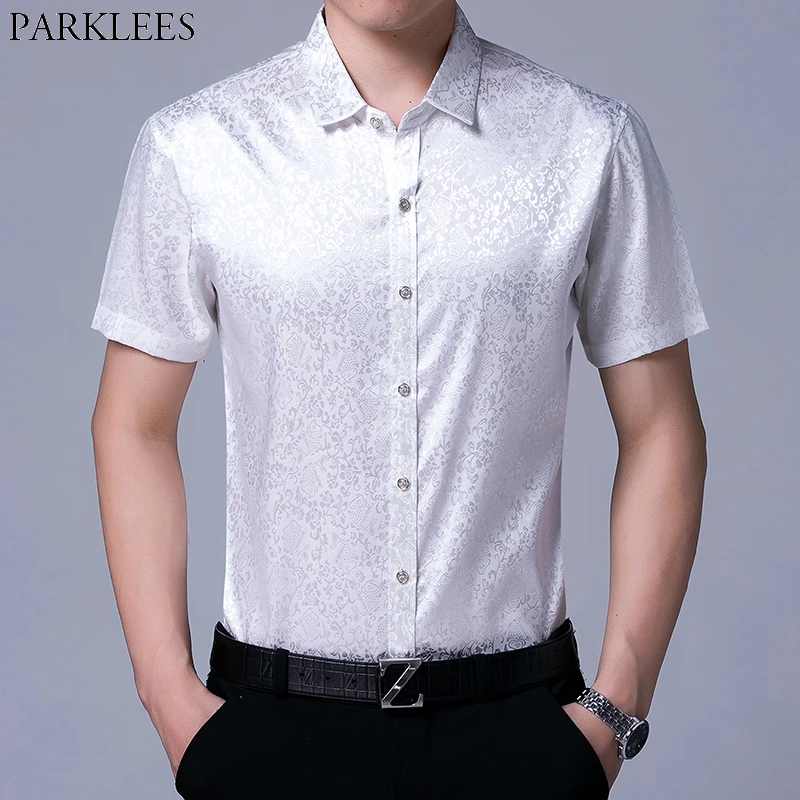 Floral Print Silk Shirt Men 2019 Brand Slim Fit Short Sleeve Mens Dress Shirts Satin Smooth Male Tuxedo Shirt Chemise White 2XL
Floral Print Silk Shirt Men 2019 Brand Slim Fit Short Sleeve Mens Dress Shirts Satin Smooth Male Tuxedo Shirt Chemise White 2XL