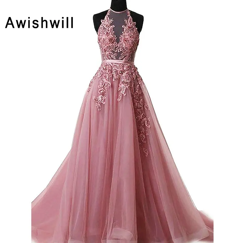 Sexy Backless Halter Tulle Long Evening Dresses Appliques Beaded A-line Women Prom Party Dress Vestido de Festa Longo
Sexy Backless Halter Tulle Long Evening Dresses Appliques Beaded A-line Women Prom Party Dress Vestido de Festa Longo