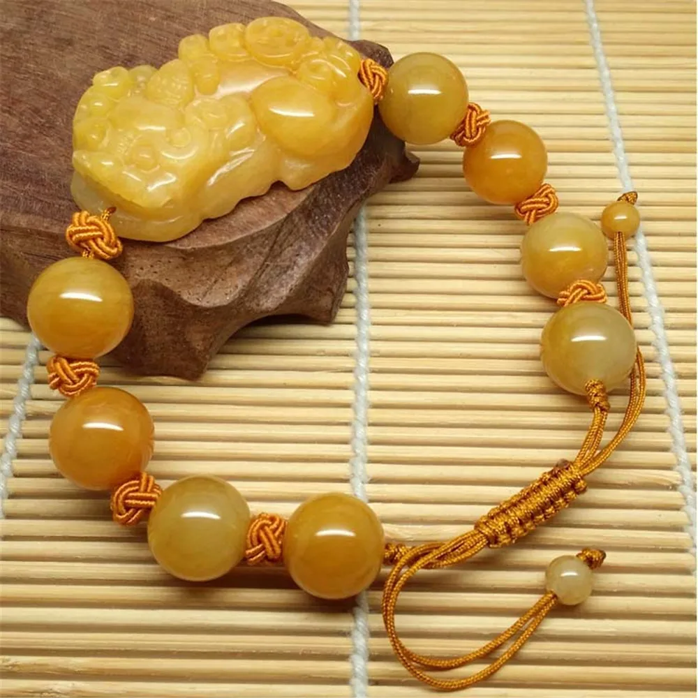 New Natural Old Yellow Jadei Beads Bracelet Retro Handmade Life Year Lucky Pixiu Charm Bracelet Bring Wealth Men or Women's Gift
New Natural Old Yellow Jadei Beads Bracelet Retro Handmade Life Year Lucky Pixiu Charm Bracelet Bring Wealth Men or Women's Gift