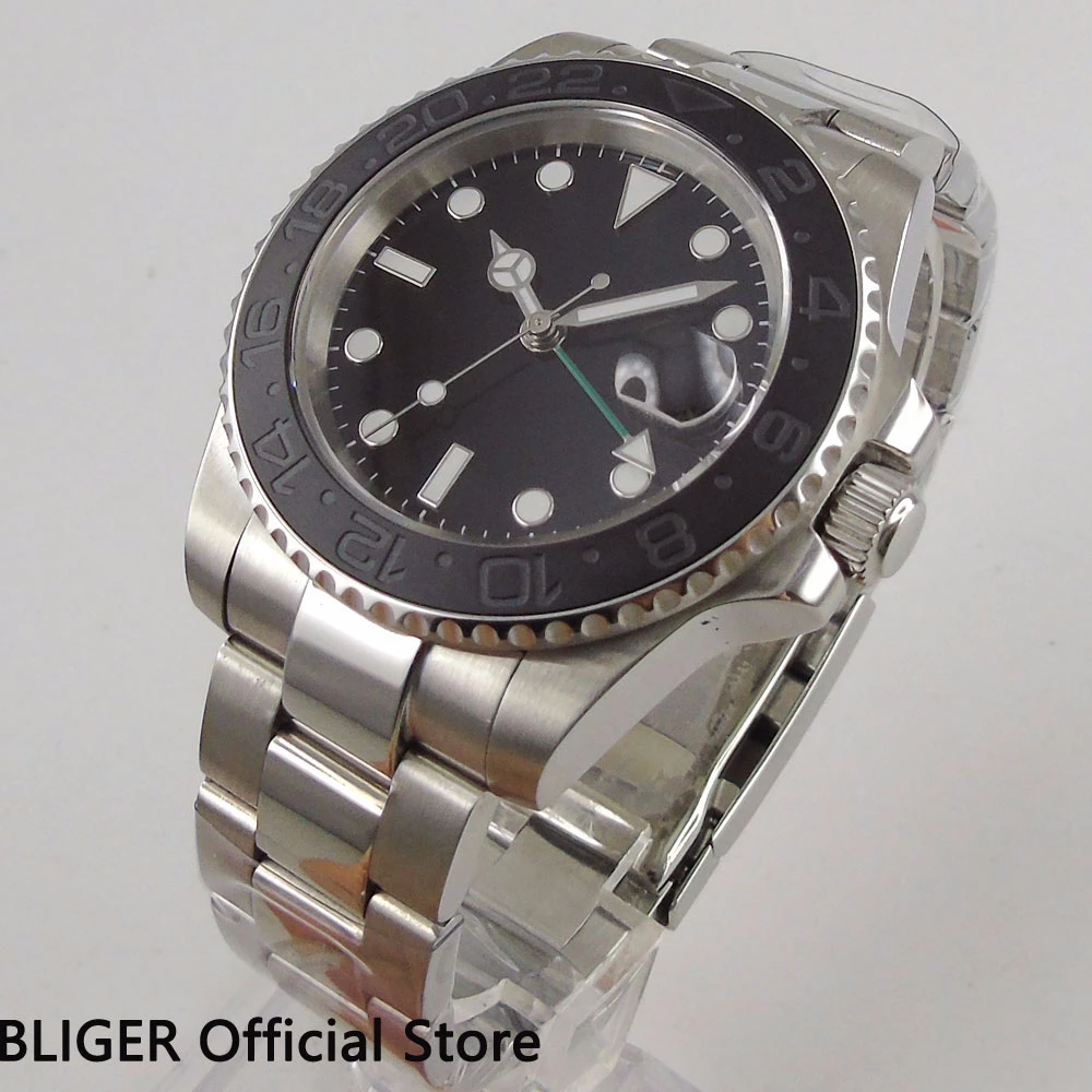 Sapphire Crystal 40mm Black Sterile Dial Ceramic Bezel GMT Function Luminous Marks Date Magnifier Automatic Movement Men's Watch
Sapphire Crystal 40mm Black Sterile Dial Ceramic Bezel GMT Function Luminous Marks Date Magnifier Automatic Movement Men's Watch