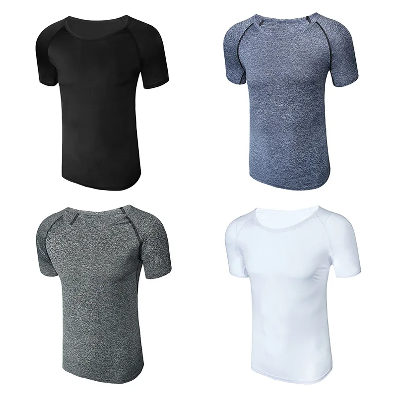 Мужские фитнес-футболки Slim Fit быстросохнущие эластичные топы с круглым вырезом