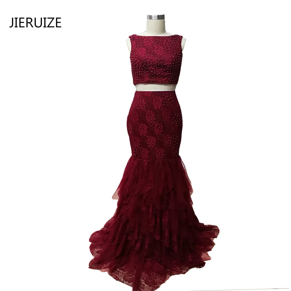 JIERUIZE Burgundy Lace Mermaid Prom Dresses Long Tiered Two Pieces Prom Party Dresses Pearls Evening Dresses abendkleider
JIERUIZE Burgundy Lace Mermaid Prom Dresses Long Tiered Two Pieces Prom Party Dresses Pearls Evening Dresses abendkleider
