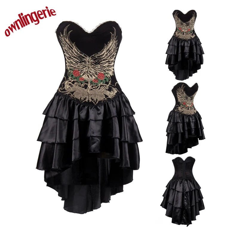 Hot sales women sexy black Punk dress benefits of waist corest with flower design s-2xl W3491
Hot sales women sexy black Punk dress benefits of waist corest with flower design s-2xl W3491