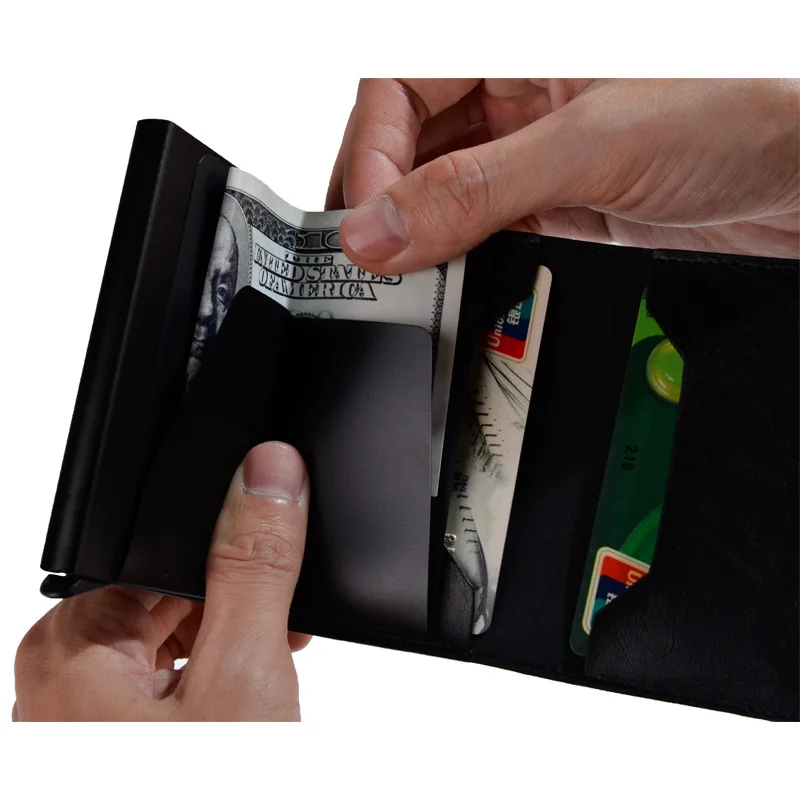 2019 Men And Women Credit Card Holder Short Business Vintage RFID Aluminium Box Crazy Horse PU Leather Slim Travel Wallet Purse | Багаж и