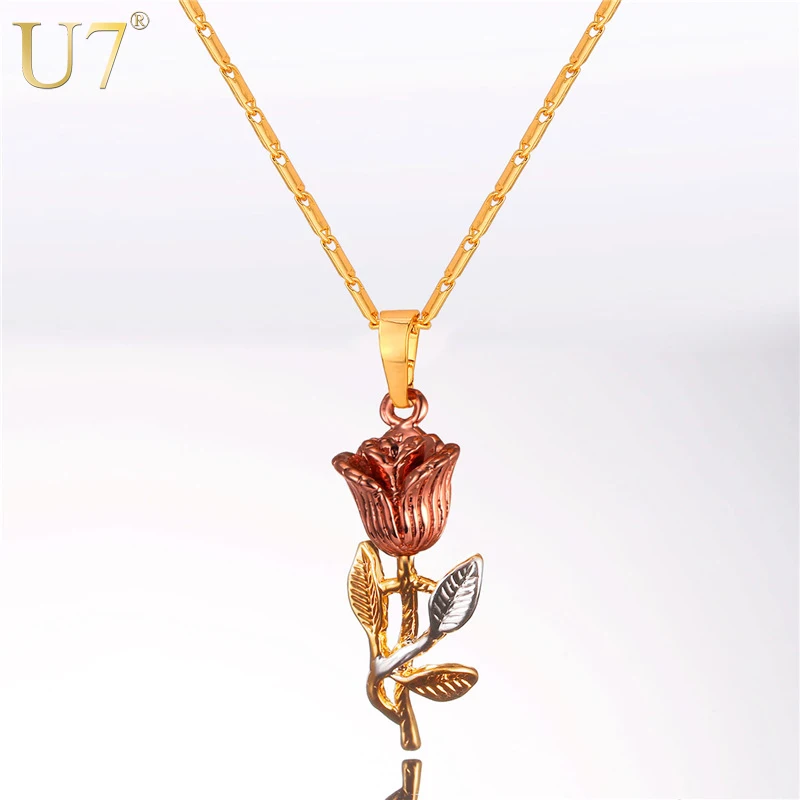 U7 розовое ожерелье и подвеска золотого цвета Модные женские ожерелья для невесты
