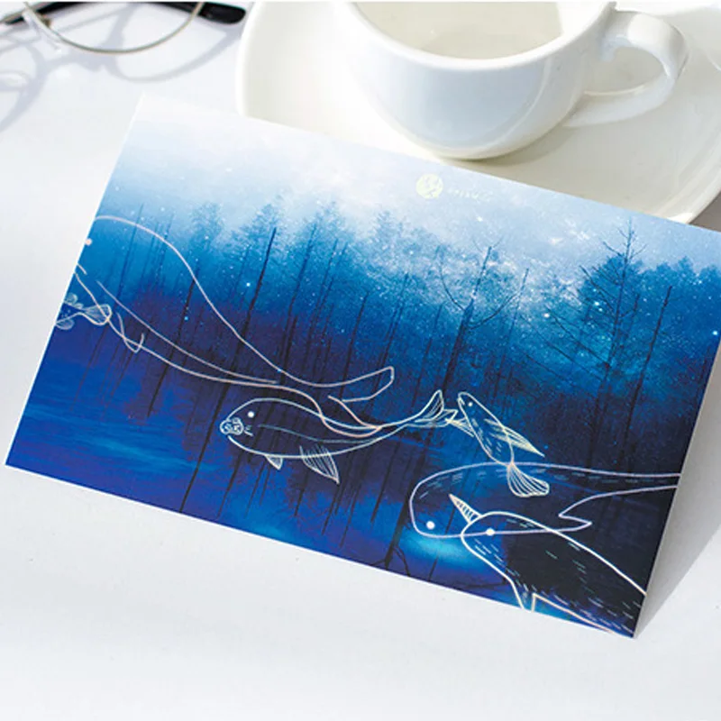 30 pcs/lot Dreamland whale animal Luminous card Marine animals postcard landscape greeting card christmas card message gift
30 pcs/lot Dreamland whale animal Luminous card Marine animals postcard landscape greeting card christmas card message gift