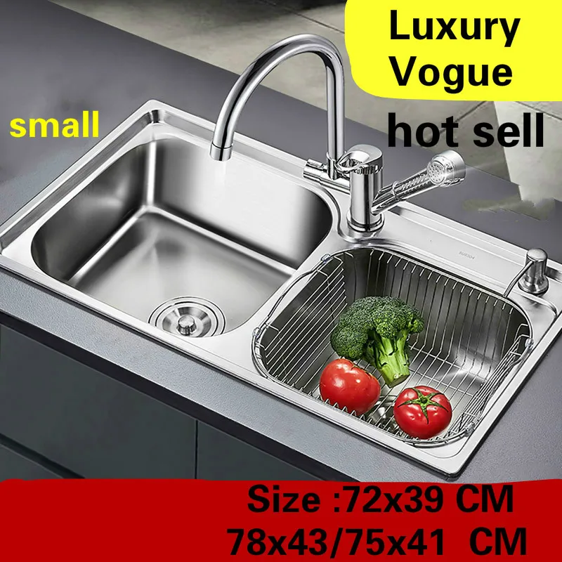 

Free shipping Apartment do the dishes vogue kitchen double groove sink small 304 stainless steel hot sell 72x39/75x41/78x43 CM