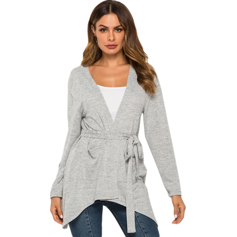 Sweater Women Deep V Neck With Sashes Long Slevee Thin Cardigan Loose Hem Long Women Outerwear Coat
Sweater Women Deep V Neck With Sashes Long Slevee Thin Cardigan Loose Hem Long Women Outerwear Coat