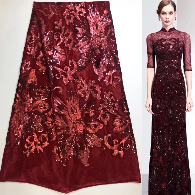 (5yards/pc) High quality wine red African velvet lace fabric with full sequins embroidery for party dress FZZ88
(5yards/pc) High quality wine red African velvet lace fabric with full sequins embroidery for party dress FZZ88