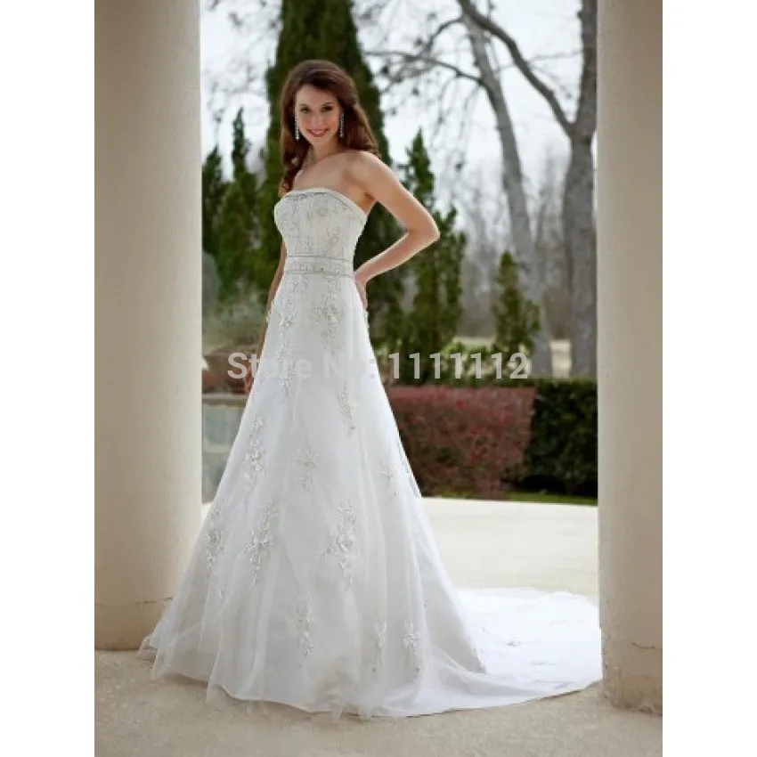 Nitree Empire A-line Strapless Applique Chapel Train Tulle Wedding Dresses Bridal Gown | Свадьбы и торжества