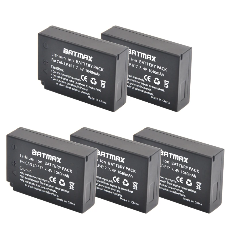 5 Pack LP E17 LPE17 Перезаряжаемые батареи (1040 мАч) для Canon EOS M3 M5 750D 760D T6i T6s 800D 8000D поцелуй
