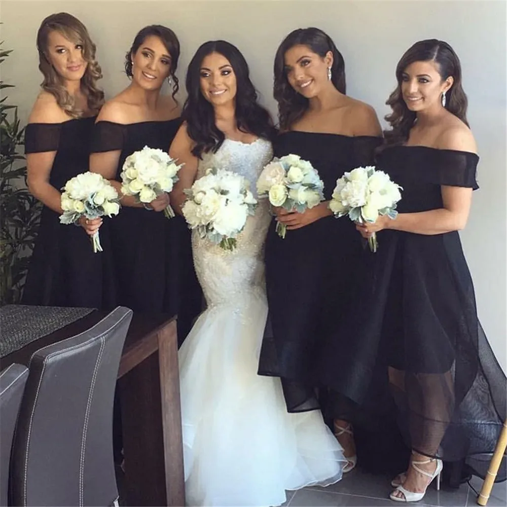 Simple Black High Low Bridesmaid Dress Off The Shoulder Boat Neck Organza Cheap Wedding Party Gown 2019 Custom Made Women Dress
Simple Black High Low Bridesmaid Dress Off The Shoulder Boat Neck Organza Cheap Wedding Party Gown 2019 Custom Made Women Dress