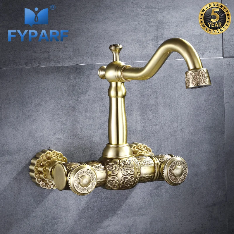 FYPARF Bathroom Wall Water Mixer Faucet Sink Faucet Mixer Tap Brass Taps Golden Vintage Sinks Bathroom Tap Hot and Cold Faucets
FYPARF Bathroom Wall Water Mixer Faucet Sink Faucet Mixer Tap Brass Taps Golden Vintage Sinks Bathroom Tap Hot and Cold Faucets