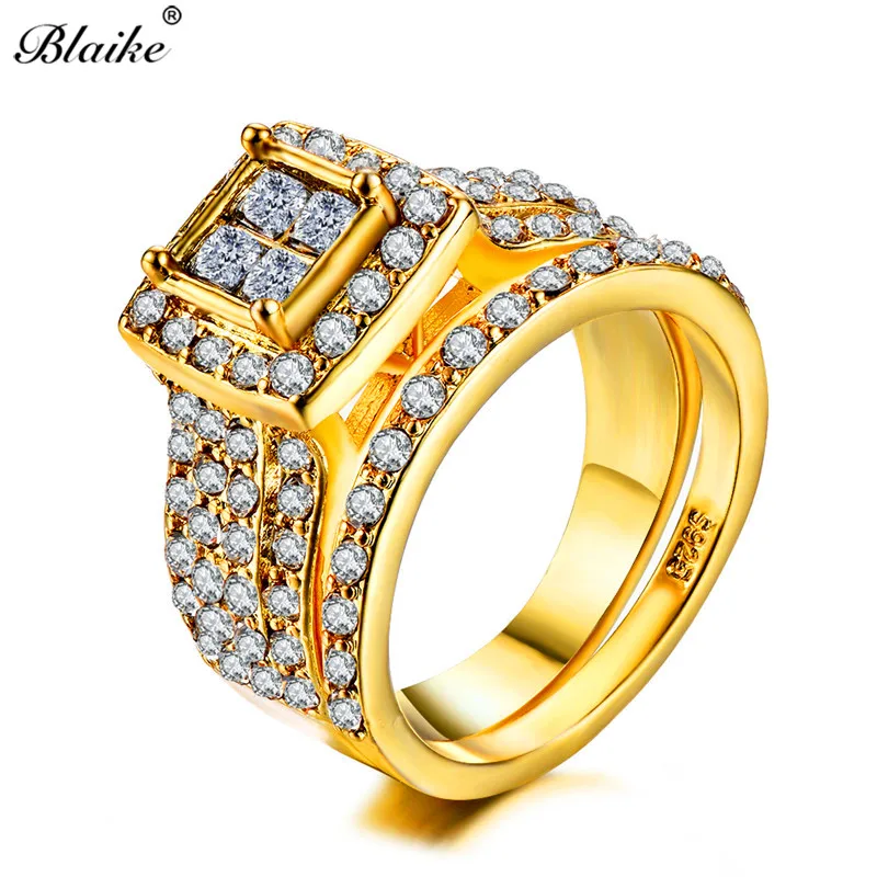 Женский набор колец с желтым золотом Blaike обручальные кольца белым кубическим