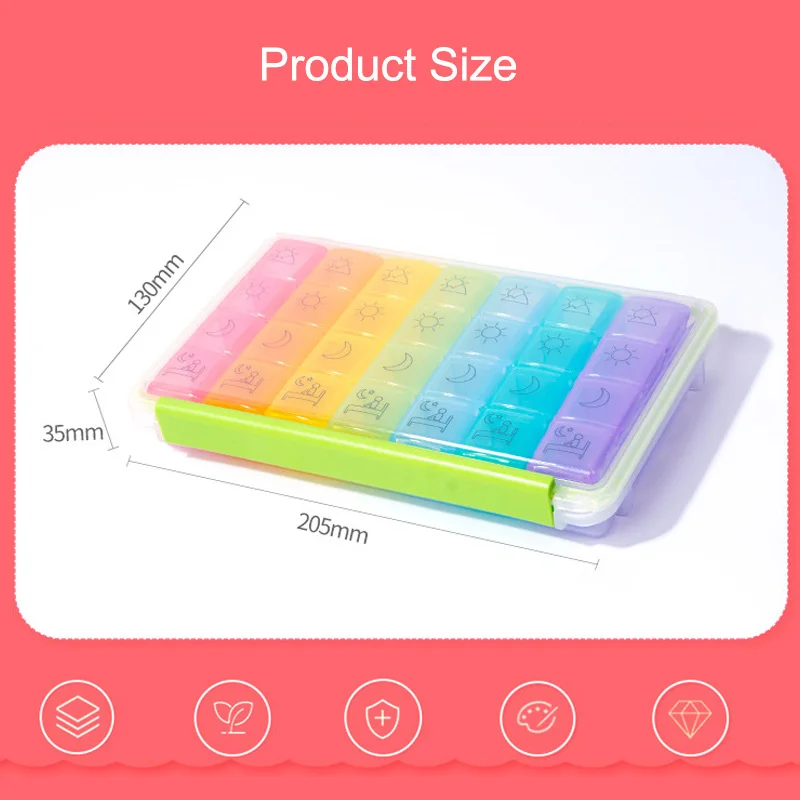 Weekly Pill Box Portable Travel Pill Organizer with Moisture-proof Design Large Compartments Promotion Price
Weekly Pill Box Portable Travel Pill Organizer with Moisture-proof Design Large Compartments Promotion Price