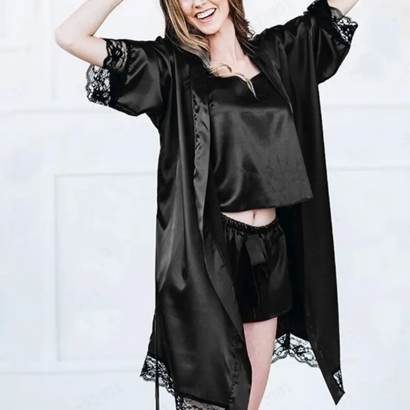 Women Sexy Imitation Silk Half Sleeves Bathrobe Scalloped Lace Trim Open Front Nightgown With G-String Satin Sash Sleepwear Set
Women Sexy Imitation Silk Half Sleeves Bathrobe Scalloped Lace Trim Open Front Nightgown With G-String Satin Sash Sleepwear Set