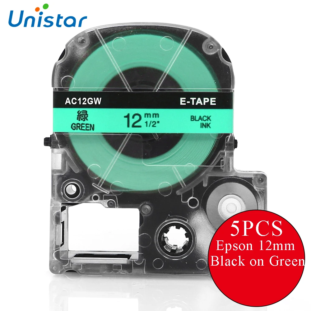 UNISTAR 5PCS Compatible SC12GW Tape Cartridge For Epson/King Jim Black on Green 12MM Label Printer Tapes for Epson KingJim
UNISTAR 5PCS Compatible SC12GW Tape Cartridge For Epson/King Jim Black on Green 12MM Label Printer Tapes for Epson KingJim