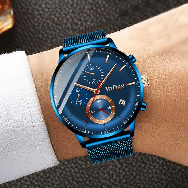 Топ бренд класса люкс BIDEN хронограф кварцевые часы мужские спортивные военные