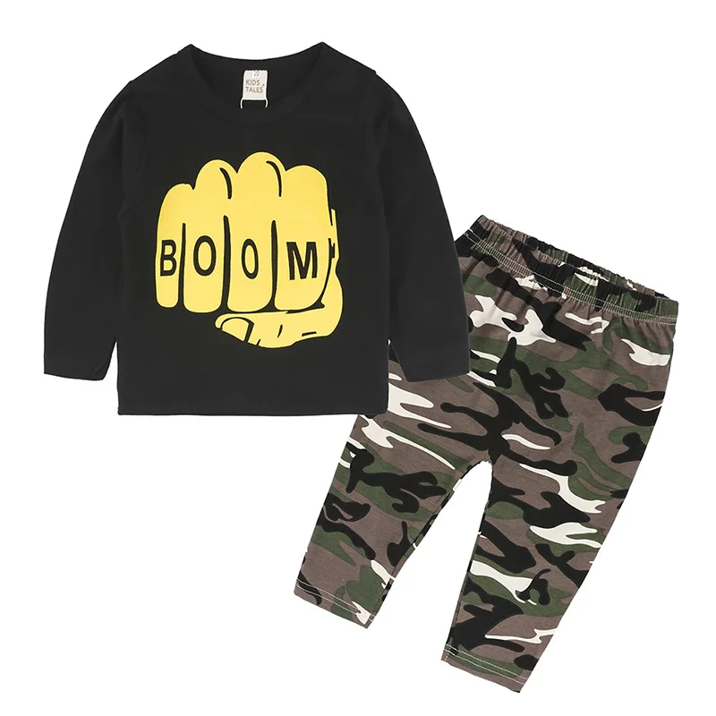 Baby Boys Clothes Kids Casual Long Sleeve Boom Printed Tops T-shirt+Camouflage Pants 2pcs Baby boy clothing Outfits
Baby Boys Clothes Kids Casual Long Sleeve Boom Printed Tops T-shirt+Camouflage Pants 2pcs Baby boy clothing Outfits