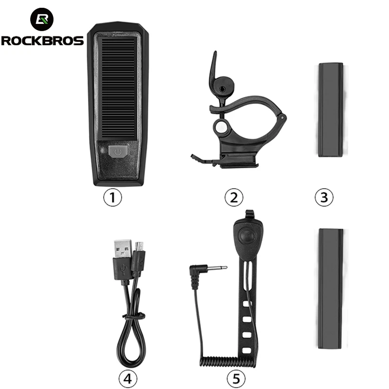 Фсветильник велосипедный ROCKBROS на солнечной батарее с зарядкой от USB IPX4 120 дБ |