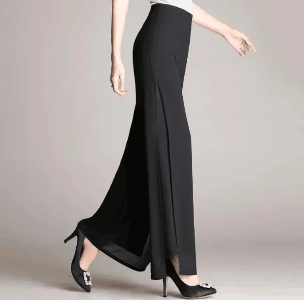 Женские двухслойные шифоновые широкие брюки с высокой талией повседневные юбка