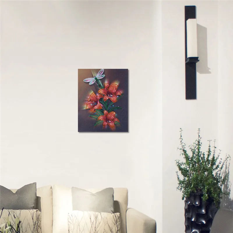 Алмазная 5d картина особой формы с изображением стрекозы и цветка Набор для