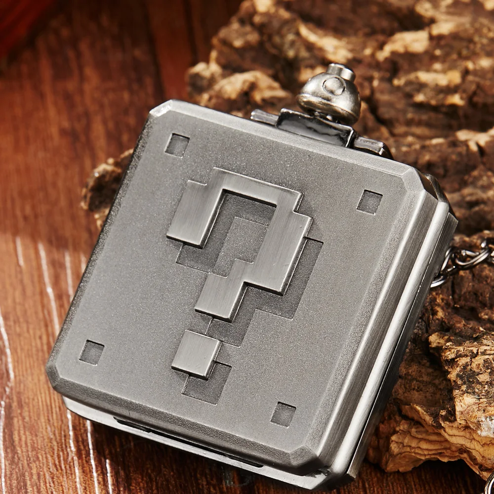 Antique Mario Retro Pixel Question Box Quartz Pocket Watch Big Number Unique Square Quartz Necklace Watch Pendant FOB Chain Gift
Antique Mario Retro Pixel Question Box Quartz Pocket Watch Big Number Unique Square Quartz Necklace Watch Pendant FOB Chain Gift